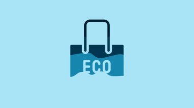Blue Paper shopping bag with recycle icon isolated on blue background. Bag with recycling symbol. 4K Video motion graphic animation.