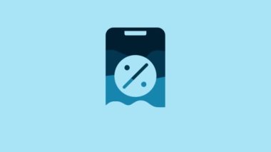 Blue Percent discount and mobile phone icon isolated on blue background. Sale percentage - price label, tag. 4K Video motion graphic animation.