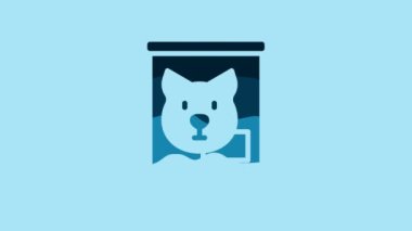Blue Canned food icon isolated on blue background. Food for animals. Pet food can. Dog bone sign. 4K Video motion graphic animation.