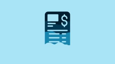 Blue Paper or financial check icon isolated on blue background. Paper print check, shop receipt or bill. 4K Video motion graphic animation.