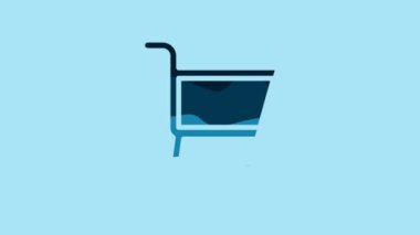 Blue Shopping cart icon isolated on blue background. Online buying concept. Delivery service sign. Supermarket basket symbol. 4K Video motion graphic animation.