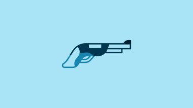Blue Vintage pistol icon isolated on blue background. Ancient weapon. 4K Video motion graphic animation.