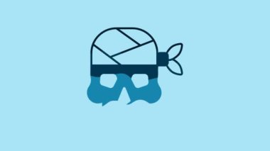Blue Pirate captain icon isolated on blue background. 4K Video motion graphic animation.