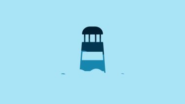 Blue Lighthouse icon isolated on blue background. 4K Video motion graphic animation.