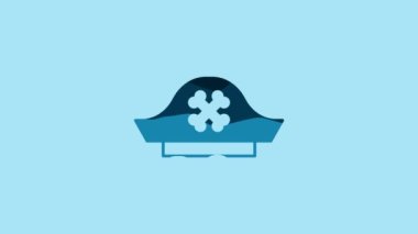 Blue Pirate hat icon isolated on blue background. 4K Video motion graphic animation.