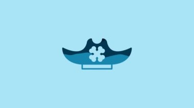 Blue Pirate hat icon isolated on blue background. 4K Video motion graphic animation.