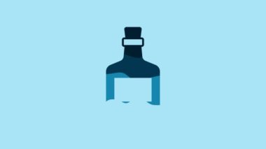 Blue Alcohol drink Rum bottle icon isolated on blue background. 4K Video motion graphic animation.