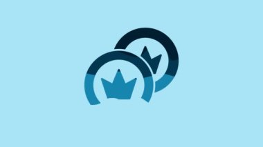 Blue Pirate coin icon isolated on blue background. 4K Video motion graphic animation.