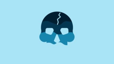 Blue Skull icon isolated on blue background. Pirate captain. Happy Halloween party. 4K Video motion graphic animation.