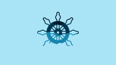 Blue Ship steering wheel icon isolated on blue background. 4K Video motion graphic animation.