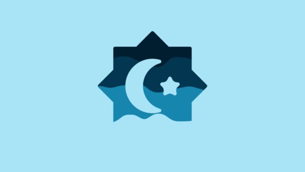 Blue Islamic Octagonal Star Ornament Icon Isolated Blue Background Video — Stockvideo