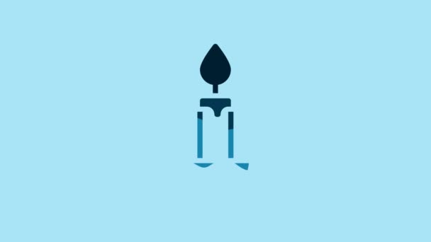 Blue Burning Candle Icon Isolated Blue Background Cylindrical Candle Stick — 비디오