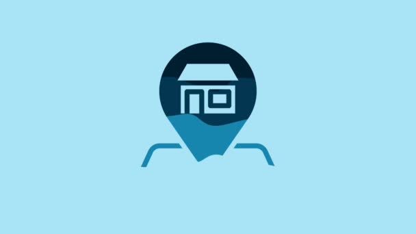 Blue Map Pin Shopping Building Market Store Icon Isolated Blue — Stockvideo