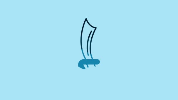 Blue Pirate Sword Icon Isolated Blue Background Sabre Sign Video — Vídeo de Stock