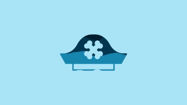 Blue Pirate Hat Icon Isolated Blue Background Video Motion Graphic — Stockvideo