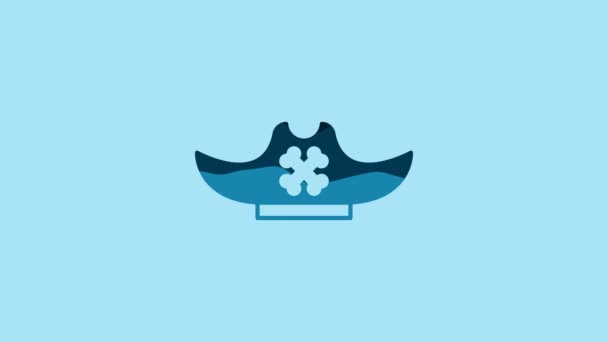 Синій Піратський Капелюх Значок Ізольовано Синьому Фоні Відео Рух Графічна — стокове відео