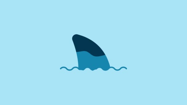 Blue Shark Fin Ocean Wave Icon Isolated Blue Background Video — Vídeo de Stock