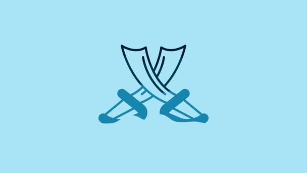 Blue Crossed Pirate Swords Icon Isolated Blue Background Sabre Sign — Αρχείο Βίντεο