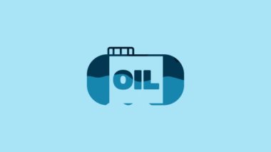 Blue Oil tank storage icon isolated on blue background. Vessel tank for oil and gas industrial. Oil tank technology station. 4K Video motion graphic animation.