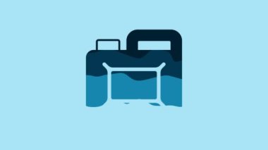 Blue Canister for motor machine oil icon isolated on blue background. Oil gallon. Oil change service and repair. Engine oil sign. 4K Video motion graphic animation.