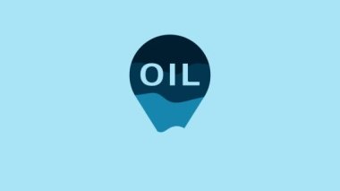 Blue Refill petrol fuel location icon isolated on blue background. Gas station and map pointer. 4K Video motion graphic animation.