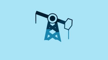Blue Oil pump or pump jack icon isolated on blue background. Oil rig. 4K Video motion graphic animation.
