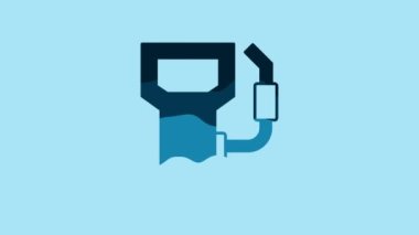 Blue Petrol or gas station icon isolated on blue background. Car fuel symbol. Gasoline pump. 4K Video motion graphic animation.