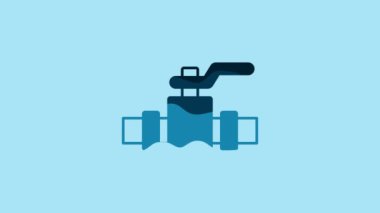Blue Industry metallic pipes and valve icon isolated on blue background. 4K Video motion graphic animation.