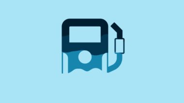 Blue Petrol or gas station icon isolated on blue background. Car fuel symbol. Gasoline pump. 4K Video motion graphic animation.