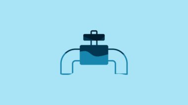 Blue Industry metallic pipes and valve icon isolated on blue background. 4K Video motion graphic animation.