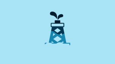 Blue Oil rig icon isolated on blue background. Gas tower. Industrial object. 4K Video motion graphic animation.