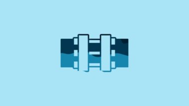 Blue Industry metallic pipes and valve icon isolated on blue background. 4K Video motion graphic animation.