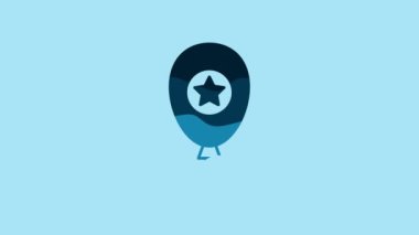 Blue Balloons with ribbon icon isolated on blue background. 4K Video motion graphic animation.
