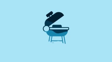 Blue Barbecue grill icon isolated on blue background. BBQ grill party. 4K Video motion graphic animation.
