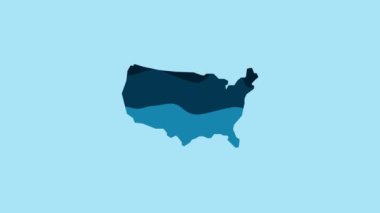 Blue USA map icon isolated on blue background. Map of the United States of America. 4K Video motion graphic animation.