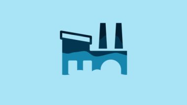 Blue Factory icon isolated on blue background. Industrial building. 4K Video motion graphic animation.
