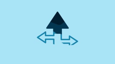 Blue Arrow icon isolated on blue background. Direction Arrowhead symbol. Navigation pointer sign. 4K Video motion graphic animation.