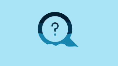 Blue Unknown search icon isolated on blue background. Magnifying glass and question mark. 4K Video motion graphic animation.