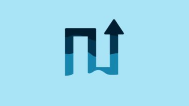 Blue Arrow icon isolated on blue background. Direction Arrowhead symbol. Navigation pointer sign. 4K Video motion graphic animation.