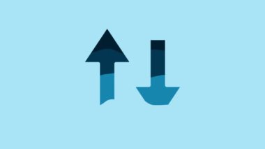 Blue Arrow icon isolated on blue background. Direction Arrowhead symbol. Navigation pointer sign. 4K Video motion graphic animation.