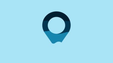 Blue Map pin icon isolated on blue background. Navigation, pointer, location, map, gps, direction, place, compass, search concept. 4K Video motion graphic animation.