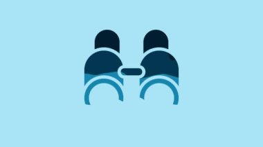 Blue Binoculars icon isolated on blue background. Find software sign. Spy equipment symbol. 4K Video motion graphic animation.