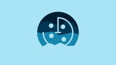 Blue Radar with targets on monitor in searching icon isolated on blue background. Search system. Navy sonar. 4K Video motion graphic animation.