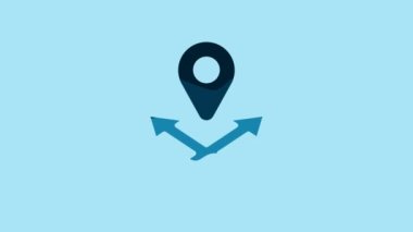 Blue Map pin icon isolated on blue background. Navigation, pointer, location, map, gps, direction, place, compass, search concept. 4K Video motion graphic animation.
