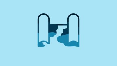 Blue Folded map icon isolated on blue background. 4K Video motion graphic animation.