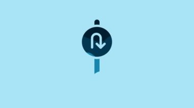 Blue Turn back road icon isolated on blue background. Traffic rules and safe driving. 4K Video motion graphic animation.