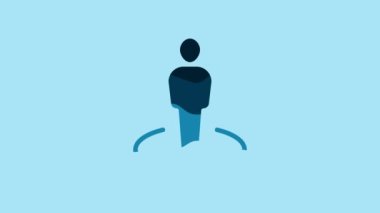Blue Map marker with a silhouette of a person icon isolated on blue background. GPS location symbol. 4K Video motion graphic animation.