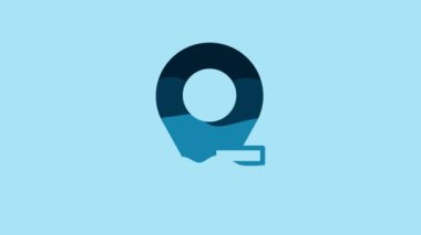 Blue Map pin icon isolated on blue background. Navigation, pointer, location, map, gps, direction, place, compass, search concept. 4K Video motion graphic animation.