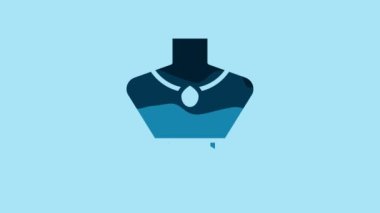 Blue Necklace on mannequin icon isolated on blue background. 4K Video motion graphic animation.