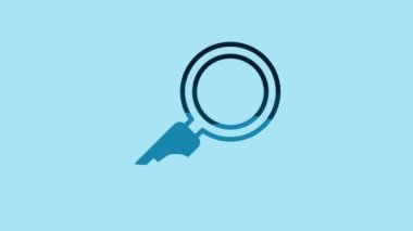 Blue Magnifying glass icon isolated on blue background. Search, focus, zoom, business symbol. 4K Video motion graphic animation.